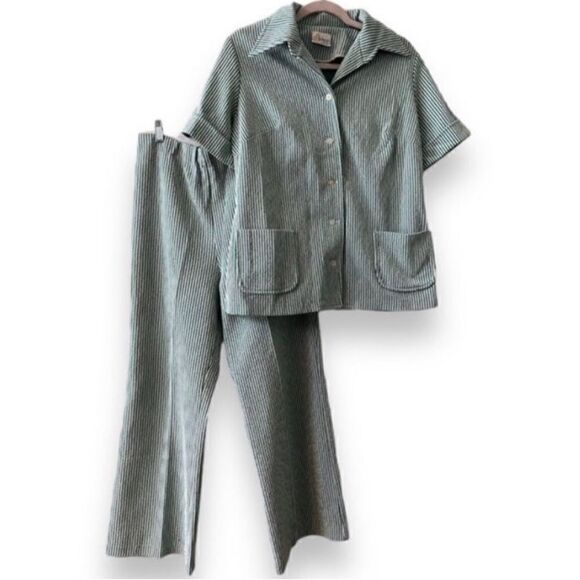 Prince of Dallas Paintsuit Green White Stripe Vintage 70’s Women’s M-XL - Picture 1 of 9